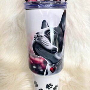 40 oz Boston Terrier Insulated Tumbler, Bow, Charm and Free Shipping!